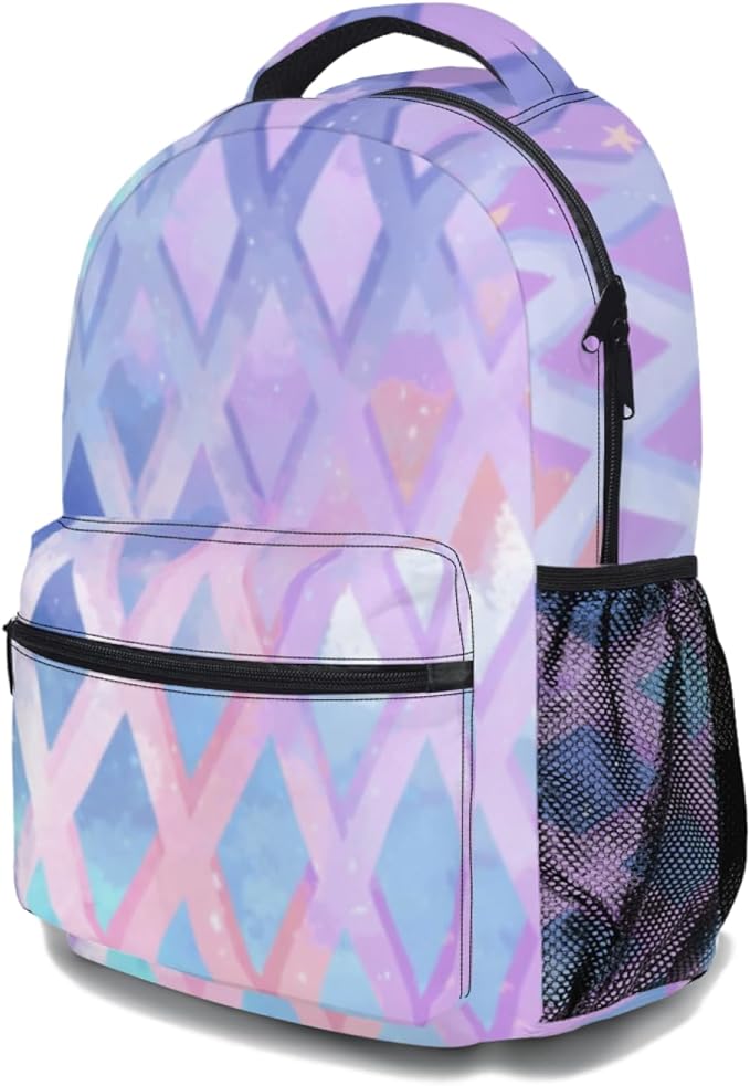 Girls Backpack Cute Pastel Geometric Backpacks for School Lightweight Large Capacity Student Bookbag for Elementary Middle Teen Girls Back to Schools Travel Daypack 17.32 x 12.59 x5.9