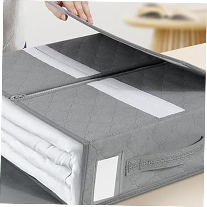 Foldable Bedding Organizer Zipper Closure Compact Storage Bin for Bed and Blankets Closet Storage Box Elegant Design for and Apartments Light Grey