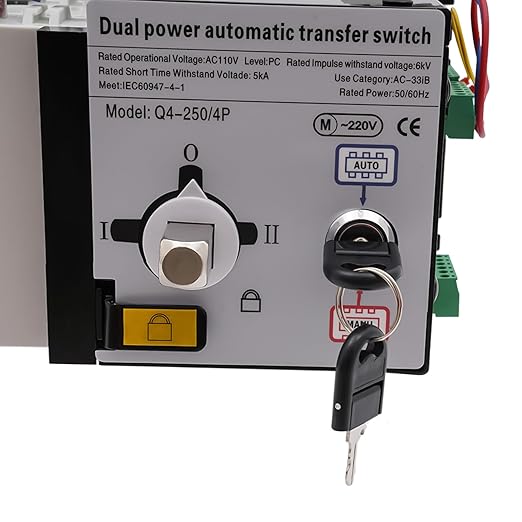 250A Automatic Transfer Switch (ATS) 4P 110V 50Hz Manual/Auto Mode Backup Power Switch for Home Hospital Factory