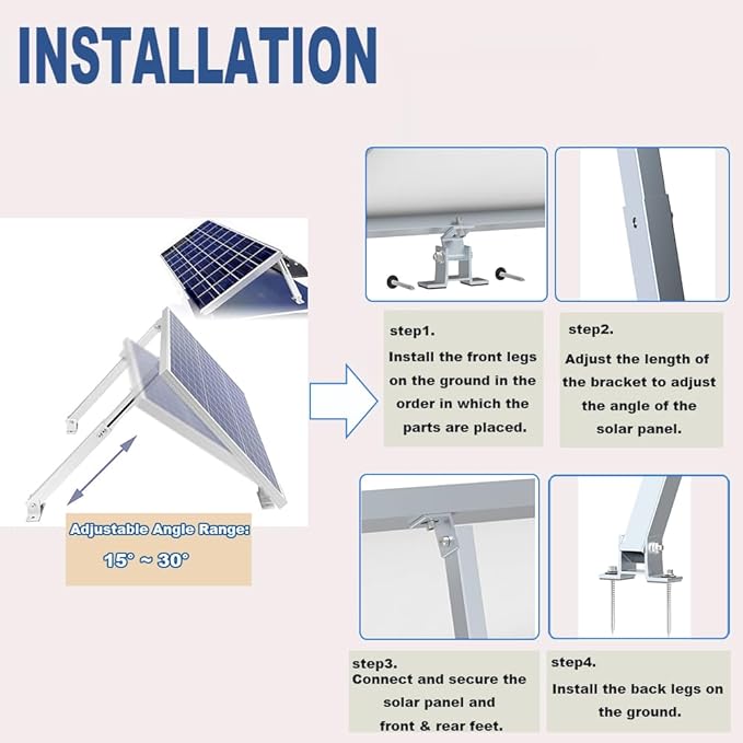 Adjustable Solar Panel Tilt Mount Brackets Stand Support Any Solar Panels for RV Roof Boat Yacht Flat Surface Camping Off-Grid Systems（2sets）