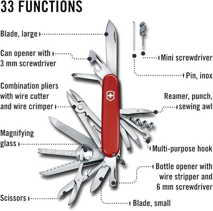 Victorinox Swiss Champ Swiss Army Knife 33 Functions Swiss Made Pocket Knife with Large Blade Screwdriver Chisel and Combination Pliers - Red