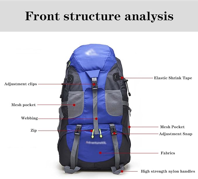Outdoor multifunctional backpack 50 litre scientific mountaineering bag with reduced load suitable for hiking (Red)