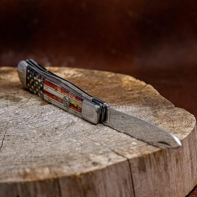 WHISKEY BENT HAT CO. Traditional Trapper Folding Pocket Knife 4.125 Closed Length 440C Stainless Steel Blades (Patriot)