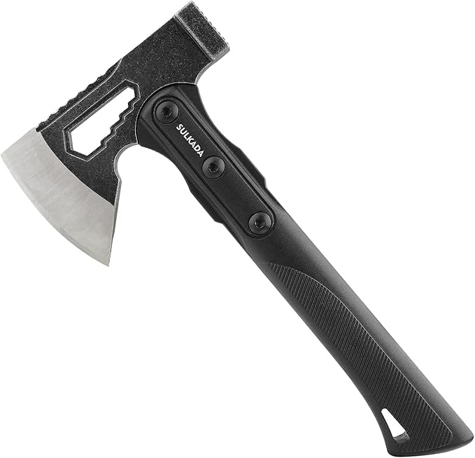 SULKADA Camping Hatchet 10.5 Inch Survival AxeStainless-Steel BladeFiberglass Shock Reduction Handle with Anti-Slip Grip for Chopping WoodGardening and Outdoor SurvivalGift for Dad Men