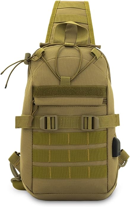 Men's Tactical Sling Bag Crossbody Shoulder Daypack with USB Charging Port for Cycling Travel Hiking