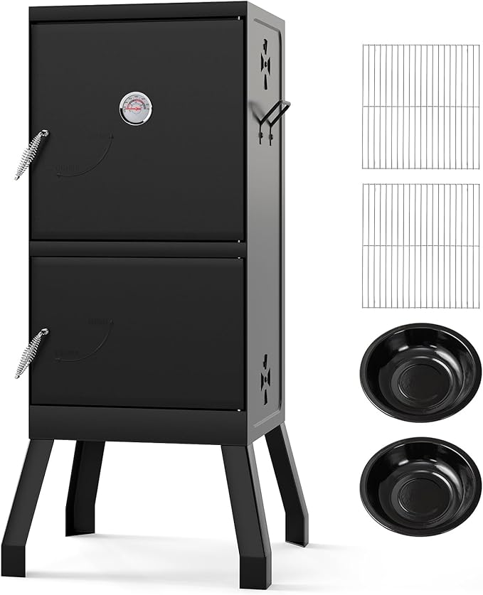 Happygrill Charcoal Grills 40 Vertical BBQ Smoker Grill with Built-in Thermometer Adjustable Air Dampers Removable Water Pan &amp Grill Grates for Backyard Picnics Party Outdoor Camping