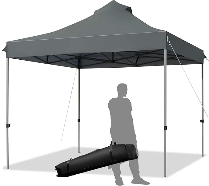 Tangkula 10x10 Ft Pop Up Canopy Easy Set-up Outdoor Tent Commercial Instant Shelter Portable Folding Canopy Tent w/Wheeled Carry Bag 3 Adjustable Heights Guy Ropes &amp Ground Stakes (Grey)