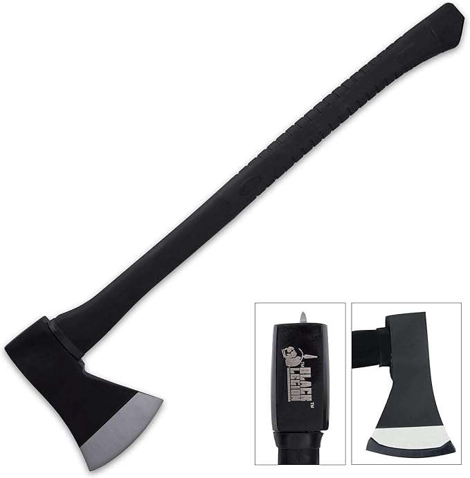 Black Legion Wood Splitting Long Axe - 28” Length | Chopping &amp Felling Firefighter Axe | Rubberized Long Handle | Stainless Steel Ax Head | 5” Blade Head | Easily Splits Firewood