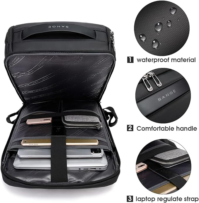 BANGE Business Smart Backpack Waterproof fit 15.6 Inch Laptop Backpack with USB Charging PortTravel Durable Backpack