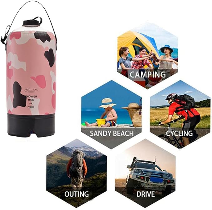 Portable Camping Shower Outdoor Solar Camp Shower Bag 10L/2.64 Gallons with Pressure Foot Pump and Shower Hose for Beach Camping Hiking Cycling Backpacking