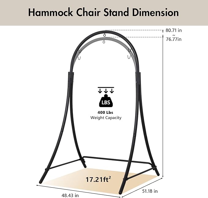 ANOW Adjustable Hammock Chair Swing Stand Only Heavy Duty Hanging Chair Stand with Safety Hooks for Indoors Outdoors Max 400 Lbs Plus Size Version Black
