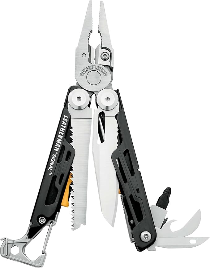 Leatherman Signal Multi-Tool - 19 Tools for Camping &amp Survival Silver with Nylon Holster
