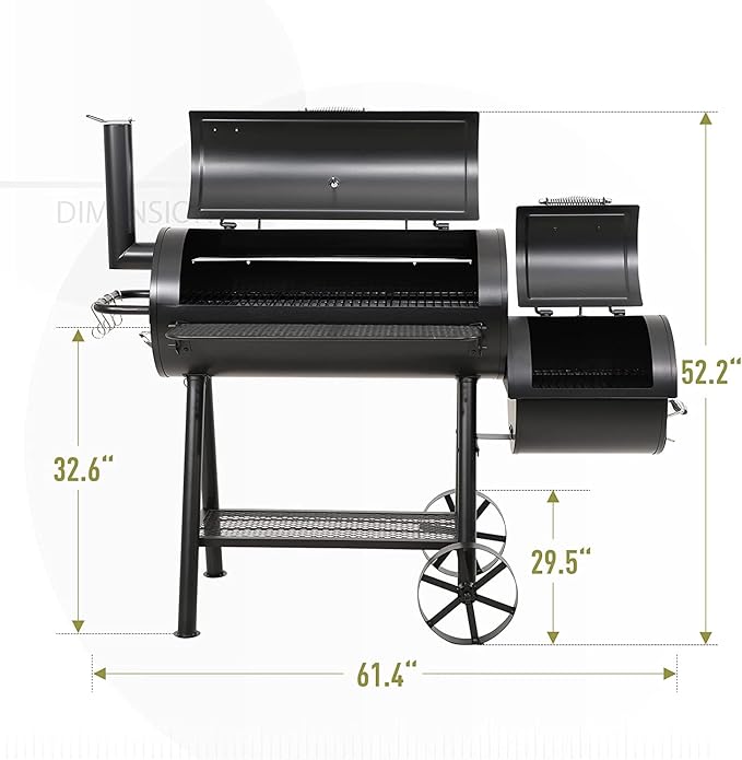 MFSTUDIO Heavy Duty Charcoal Wood Offset Outdoor Smoker Grill Extra Large Charcoal Grill with Smoker Combo for BBQ Grilling 941 SQ.IN.