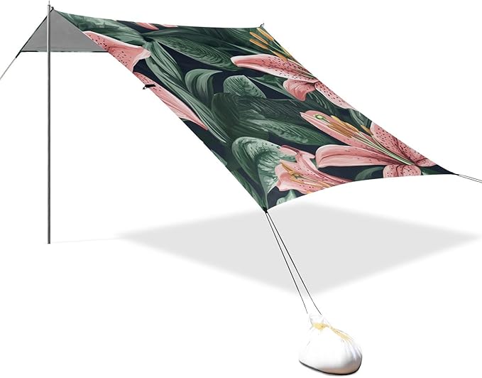 ALAZA Lily Flowers and Leaves Beach Tent Sun Shelter Portable Canopy Sunshade for Outdoor Camping Picnics Backyard Fun 10x9 ft