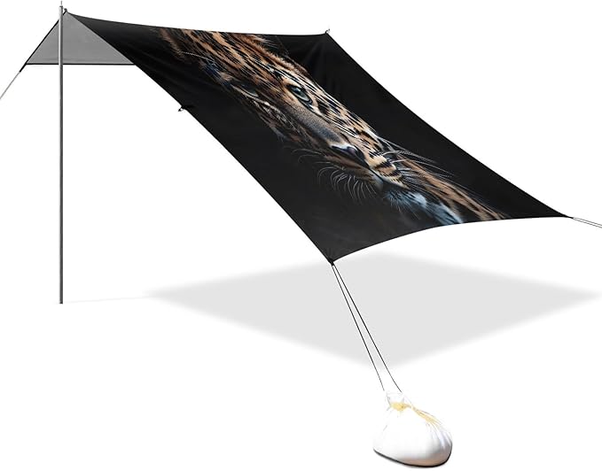 Leopard Portrait Beach Tent Sun Shelter Set UPF50+ UV Protection 10.5 x 9.19 FT Camping Shade Canopy with Sandbags Sand Anchors Carrying Bag and Others