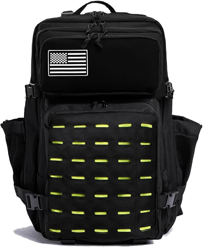 50L Tactical Military Backpack Waterproof Sturdy Bag for Hiking Camping Fishing Gym Backpack with Bottle Holder (Bright yellow Black)