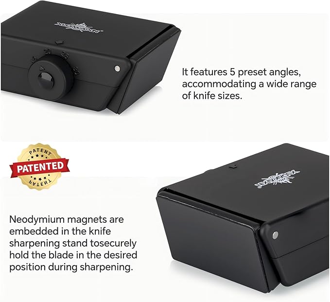 The Innovative Knife Sharpener - Patented Multi-Angle Premium Rolling Knife Sharpener with Extra Replacement Head for Chef's Fruit and All Steel Knives (Black)