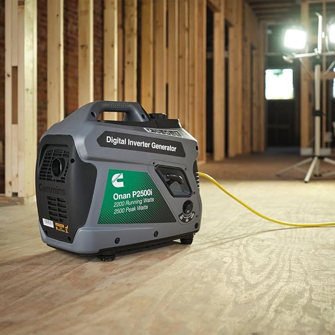 Cummins Onan P2500i Inverter Generator 2500 Peak/2200 Running Watts Ultra-Quiet 52 dBA Portable Gas Powered Parallel Ready 10hr Runtime Lightweight 48 lbs RV &amp Camping CARB/EPA Compliant