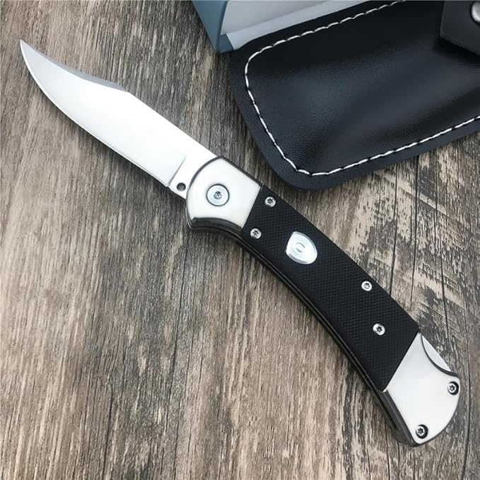 HUAAO 3'' 440C Clip Point Blade Black G10 Handle Back Lock Folder OpeningCamping EDC Tool Folding Pocket Knife Everyday CarryGift for Men