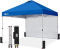 CROWN SHADES 10x10 Pop Up Canopy with 1 Side Wall - Beach Tent with One Push Setup - Outdoor Sun Shade for Events Parties Camping - Gazebo with STO-N-Go Cover Bag (Blue)