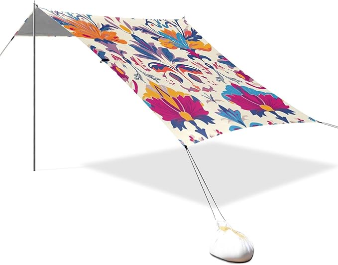 ALAZA Indian Ethnic Flower Beach Tent Sun Shelter Portable Canopy Sunshade for Outdoor Camping Picnics Backyard Fun 10x9 ft