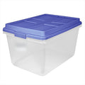 72 Quart Clear Storage Bin Latched Storage Container with Blue Lid