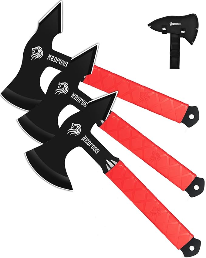 NedFoss Bear Throwing Axe Set with TPR Handle 11.7“ Full Tang Throwing Axes for Axe Throw Throw Game for Recreation and Competition