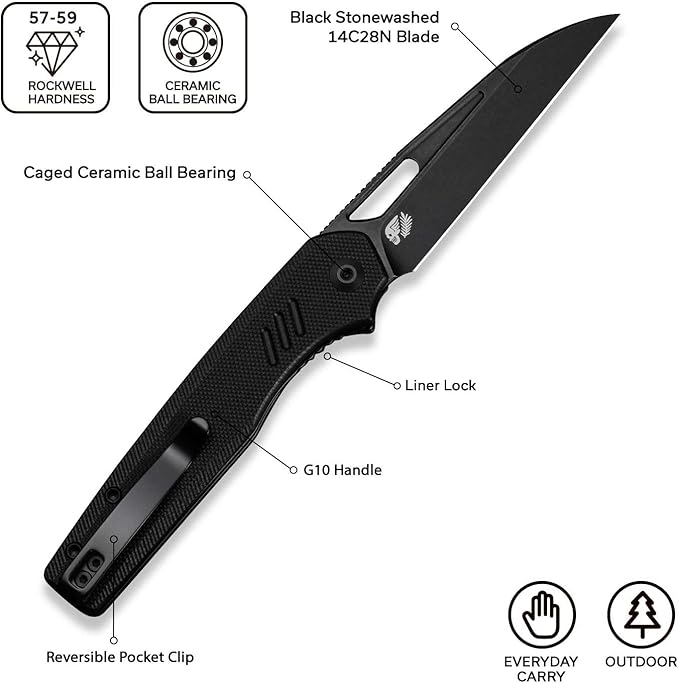 CIVIVI Guile Pocket Knife Folding Knife for EDC 3.25 Swedish 14C28N Blade G10 Handle with Reversible Deep-Carry Clip C24062B-1 (Black)