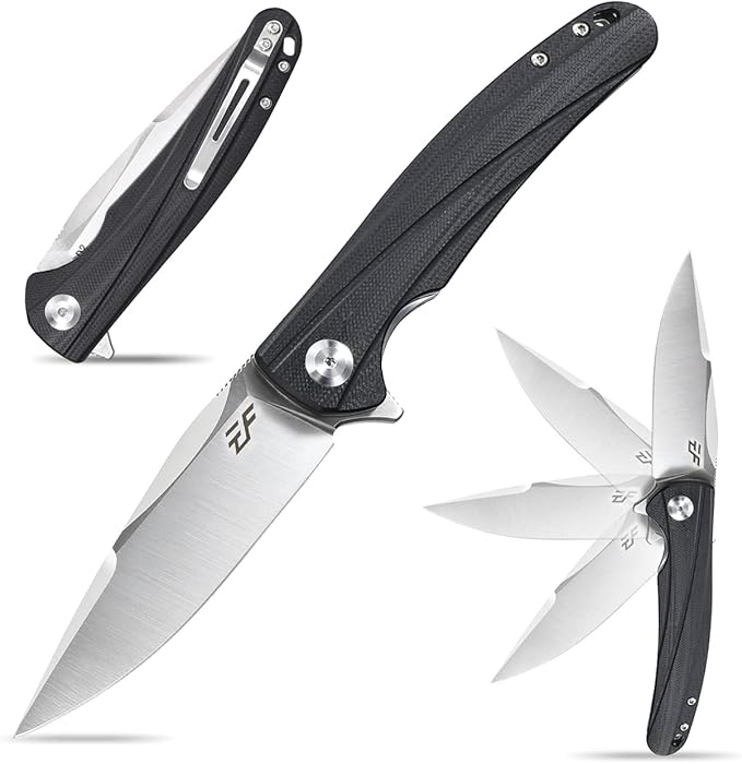Eafengrow EF957 Folding Knife D2 Steel Blade G10 Handle with Pocket Clip Reliable Locking Mechanism EDC Flipper Knife for Camping Hiking(Black)