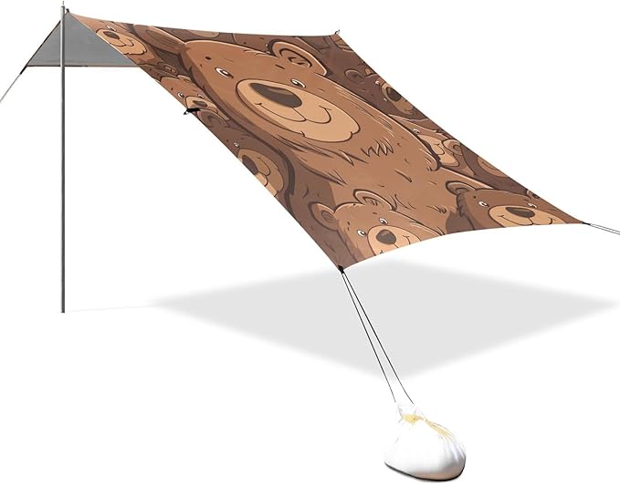 ALAZA Cartoon Brown Bear in Cute Bear Crowd Beach Tent Sun Shelter Portable Canopy Sunshade for Outdoor Camping Picnics Backyard Fun 10x9 ft