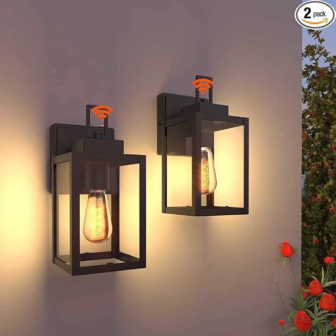10 Inch Exterior Lighting Fixture Dusk to Dawn Black Porch Light Wall Mount with Metal Frame for House Front Door Garage Weatherproof Anti-Rust Outdoor Light Fixture 2 Pack Bulb not Included