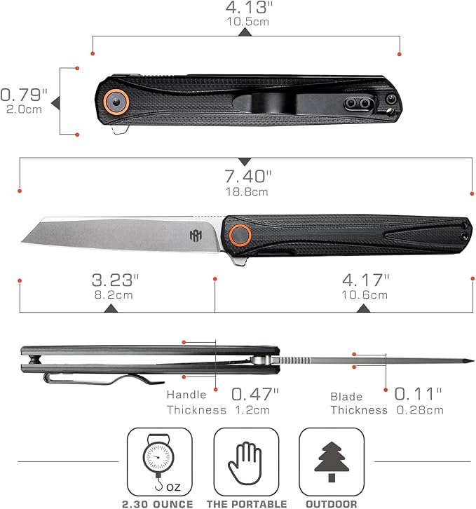 REMETTE EDC Pocket Knife Canyon 3.2 D2 Steel Tanto Blade G10 Handle Small Folding Knife with Pocket Clip for Men Women Sharp Camping Hiking Knives (Silver)