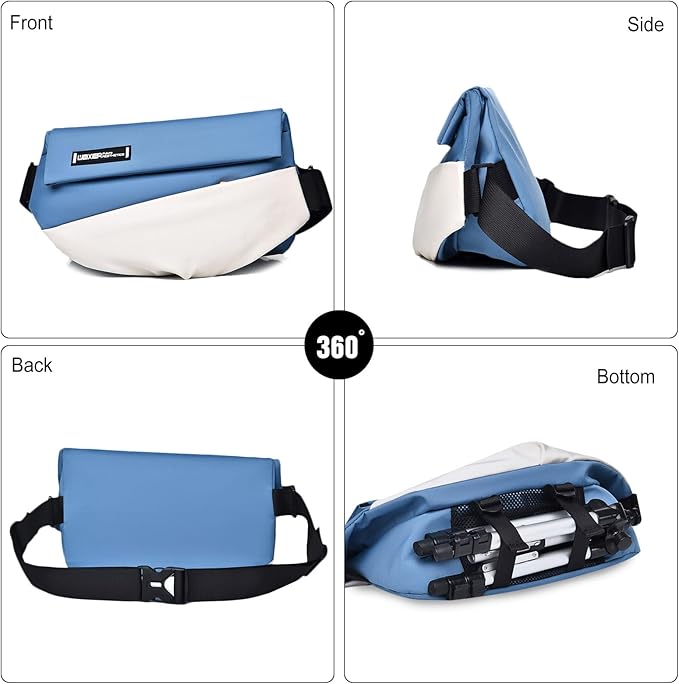 FANDARE Casual Sling Crossbody Shoulder Bag Backpack for Men Personal Flex Bags with Tripod Holder Strap Lightweight Chest Pack Everyday Carry Pack for Tactical Travel Work Black Blue White