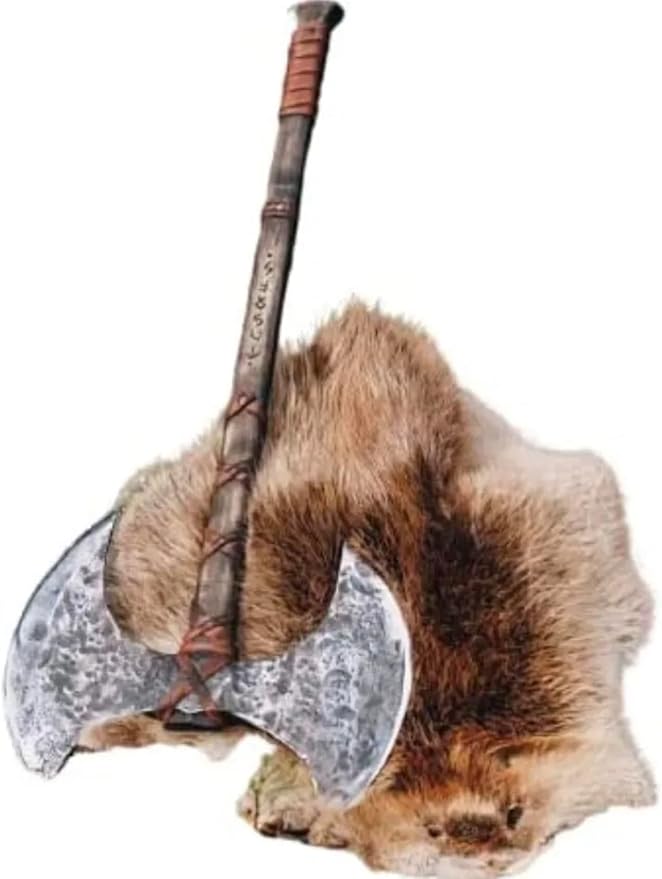 SHINY CRAFTS® Handmade Double Head Axe Hatchet Norse Axe- 38 inch Long Two Handed Berserker Hatchet Carbon Steel Axe - Bearded Axe-with Leather Sheath