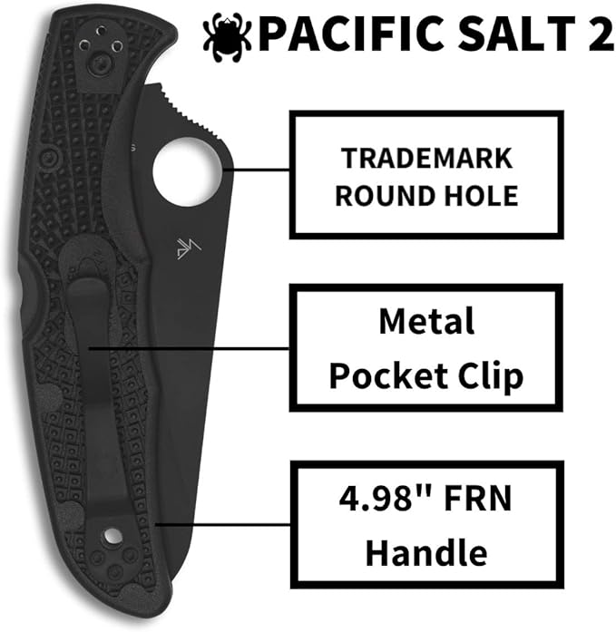 Spyderco Pacific Salt 2 Lightweight Knife with 3.78 Corrosion Resistant H-1 Steel Blade and Black Non-Slip FRN Handle