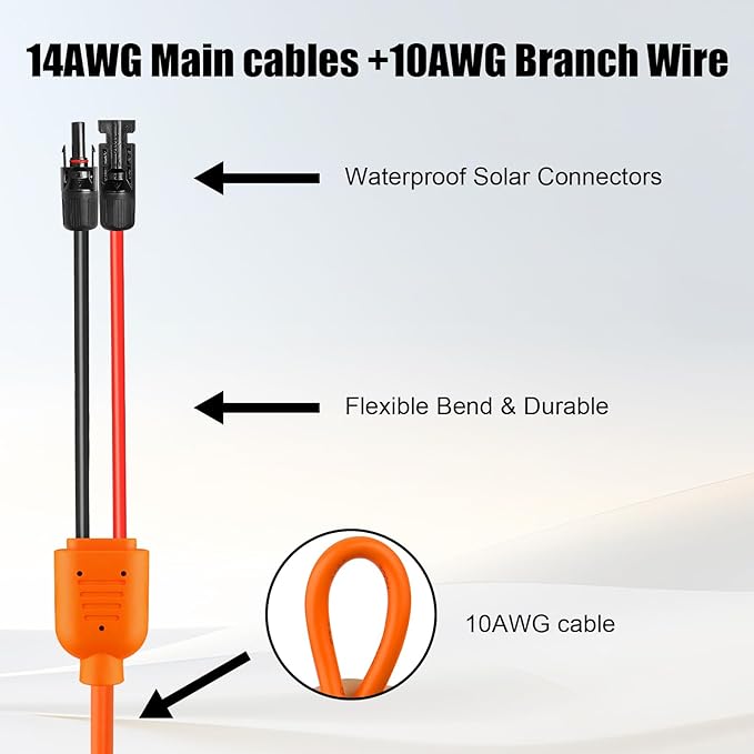 14 Gauge Solar Extension Cable 100FT 10AWG Solar Panel Cable with Female and Male Connector 14AWG Red &amp Black Main Solar Wires Heavy Duty Outdoor Power Cord for RVPhotovoltaic Systems Generat