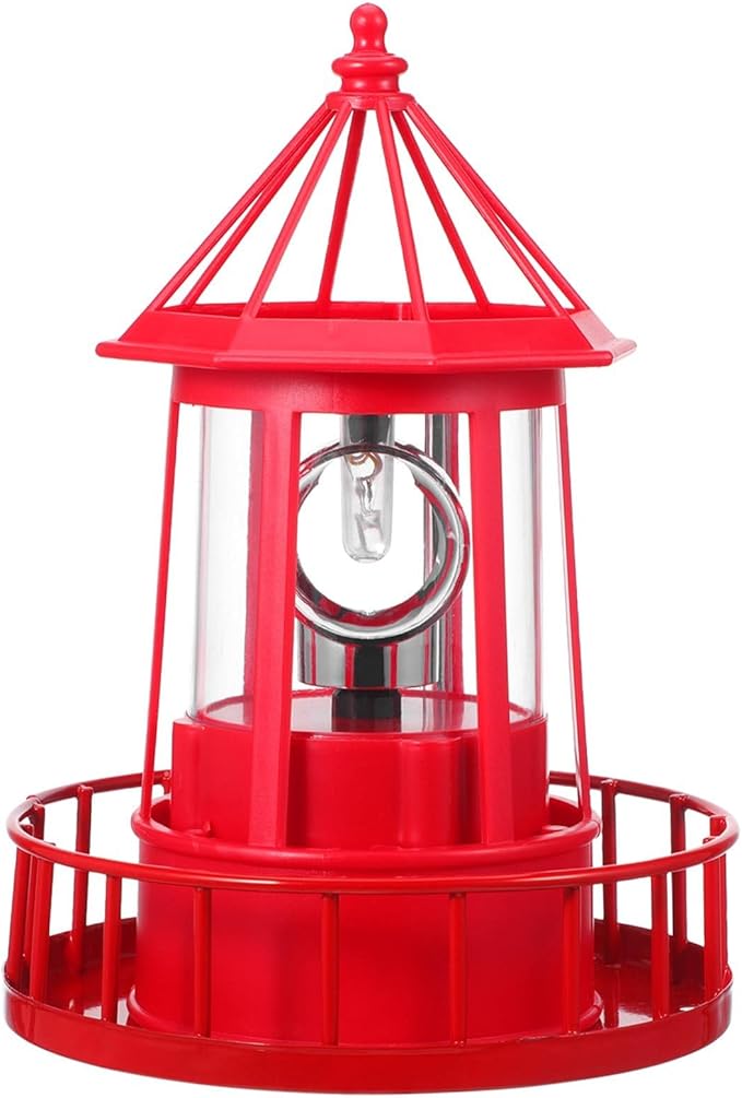 DOITOOL LED Solar Powered Rotating Lighthouse Outdoor Courtyard Solar Hanging Lamp Lawn Lantern for Patio Fence Garden Yard Decorations (Red)