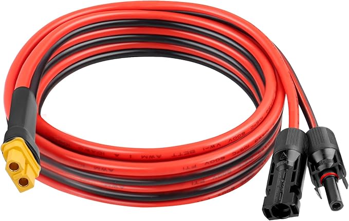 XRDS -RF Solar Connector to XT60 Cable 8FT 10AWG Solar to XT60 Female Extension Cable 600V Rated Power Cable for Solar Panels Batteries Power Stations – Heavy-Duty High Current Transfer