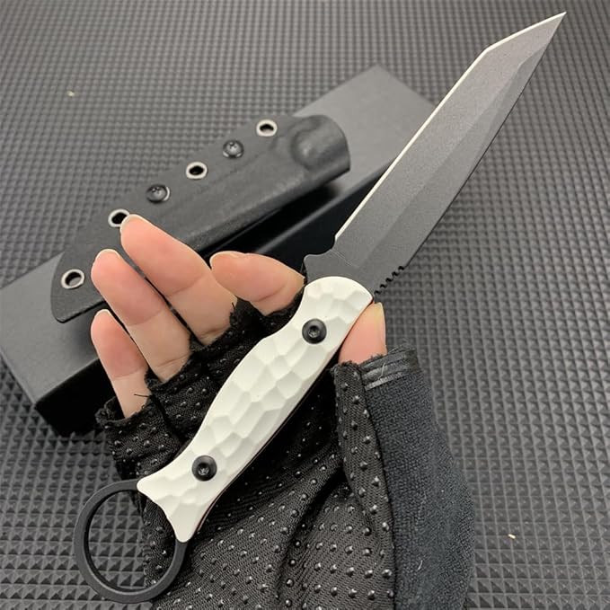 8.1'' Fixed Blade Knife Tanto Blade 8Cr13MoV Steel Non-Slip G10 Handle with Kydex Sheath for Camping Hiking Outdoor tool Gift for Men
