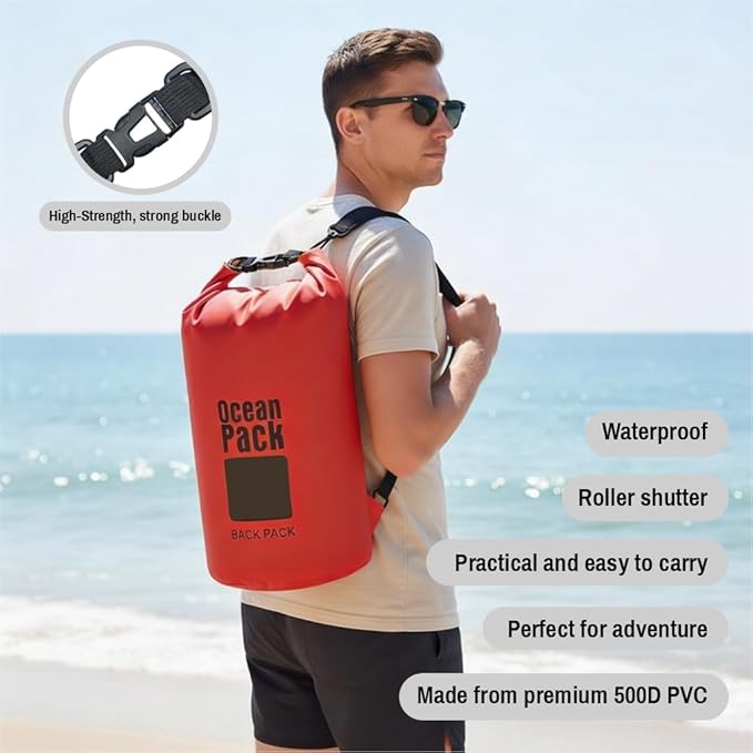 Waterproof Dry Bag Set of 3 (15L 20L 30L) - PVC Roll Top Dry Bags Waterproof - Backpack for Kayaking Camping Beach &amp Travel (Red Light Green Orange)