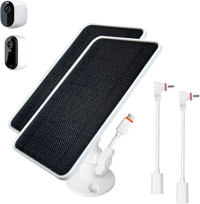 JJMASEE Solar Panel for Arlo Essential 2K/2K XL (2nd Gen/3rd Gen) and Essential/XL Spotlight Cam (1st Gen) with 13FT Waterproof Cable (IP 68) and 360° Adjustable Aluminum Alloy Mount (2 Pack)