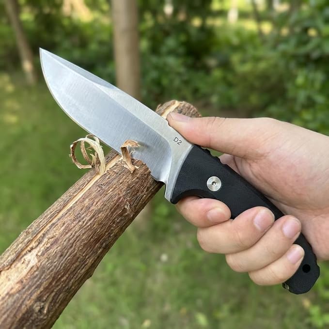 Fixed Blade Knife with Sheath 3.9 D2 Steel Survival Knives for Camping Bushcraft Hunting Ergonomic G10 Handle Outdoor Survival Gear Gift for Men Black