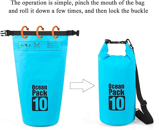 Waterproof Dry Bags Floating Backpack 10L Roll Top Kayak Gear Small Boat Drybag Wet Dry Float Sack for Swimming (Color : Blue)