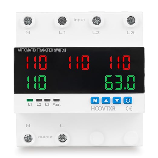 Automatic Transfer Switch 63A 110V Inverter Generator Transfer Switch with 5 Digits LED DisplayThree Source Power Selector for Home Generator Grid Inverter Outdoor RV