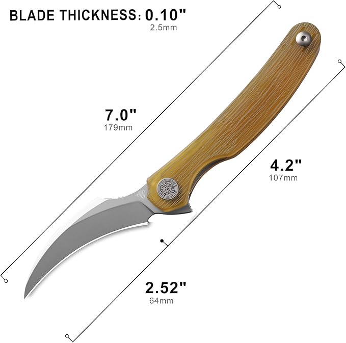 Mantis Flipper Pikal Knife2.52 ELMAX Blade Folding KnifeHandmade Engraved Titanium Handle 4.2 EDC Pocket Knife (Yellow Engraved-Hyperfine Stonewashed)