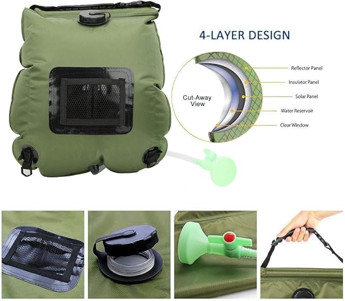 Shower Bag for Camping Camping Shower Kit Solar Shower Bag Outdoor Portable Shower 5 Gallons/20L Solar Heating Hot Water Shower Bag for Camping Hiking Beach Traveling
