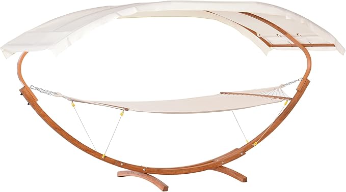 Outdoor Hammock with Stand Accessories Heavy Duty Wooden e Extra Large Sun Shade Canopy Indoor Outside Boho Style Nap Bed Natural Cotton White