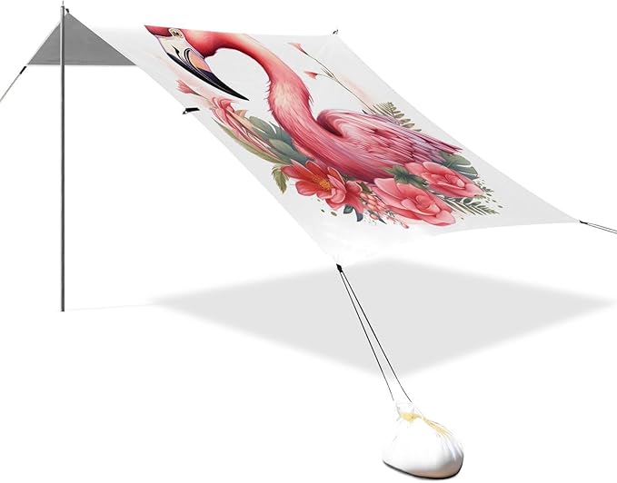 ALAZA Pink Flamingo Watercolor Beach Tent Sun Shelter Portable Canopy Sunshade for Outdoor Camping Picnics Backyard Fun 10x9 ft