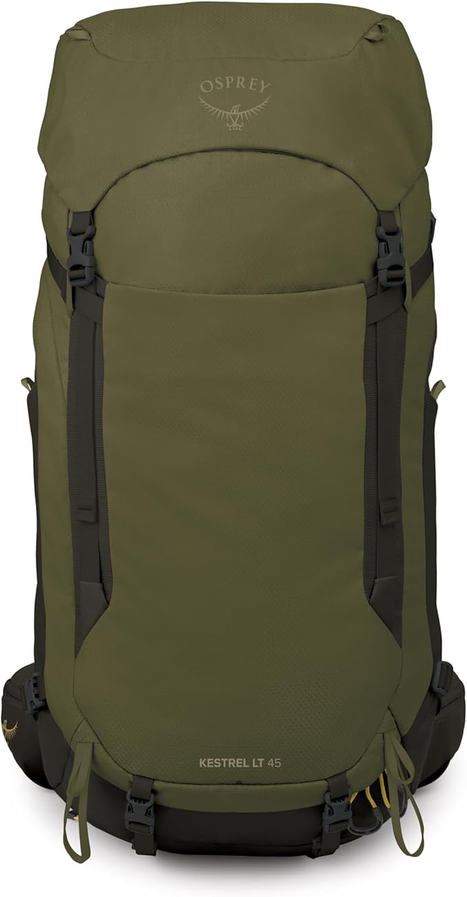 Osprey Kestrel LT 45L Men's Backpacking Backpack - Lightweight Hiking &amp Camping Bag with Waterproof Raincover Moss Green