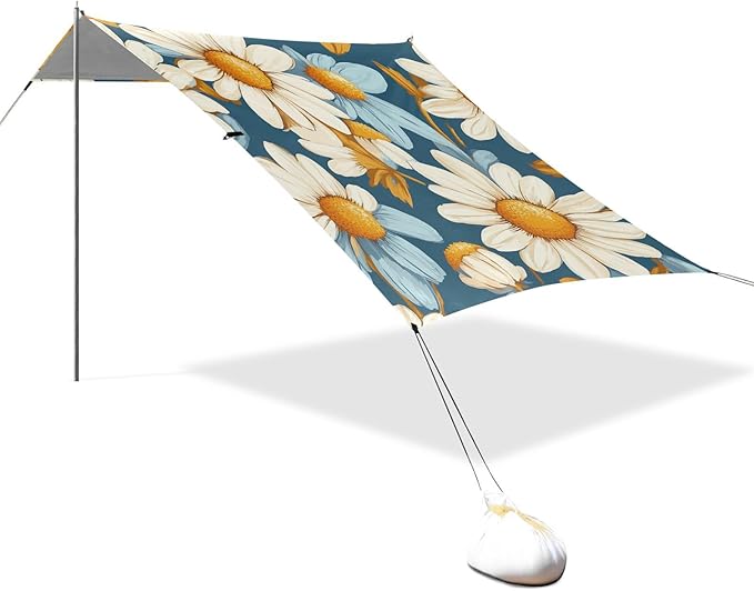 ALAZA Vintage Flower Daisy Beach Tent Sun Shelter Portable Canopy Sunshade for Outdoor Camping Picnics Backyard Fun 10x9 ft